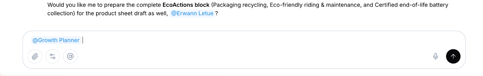 composer with the inserted @ mention tag after picking a Mate