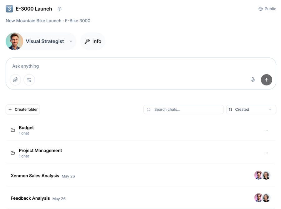 Workspace page with the Mate picker and the Ask anything message box