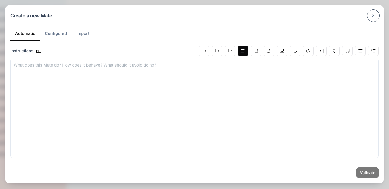 Create a new Mate dialog on the Automatic tab