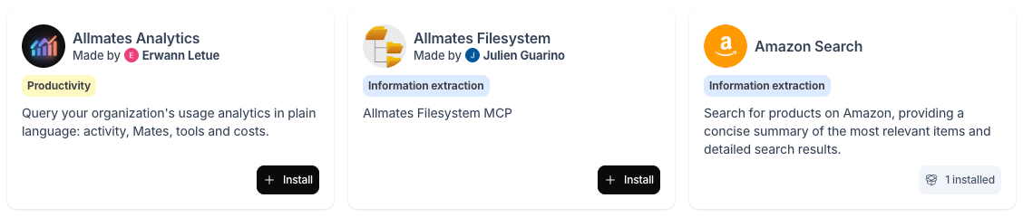 Allmates Analytics card in the Tools store