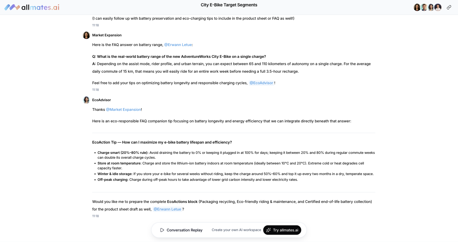 Shared page with the Conversation Replay button and Try allmates.ai at the bottom