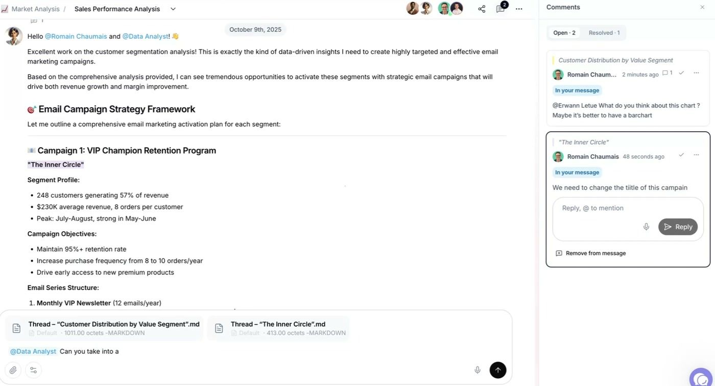 Two threads attached to the message, with In your message on their cards
